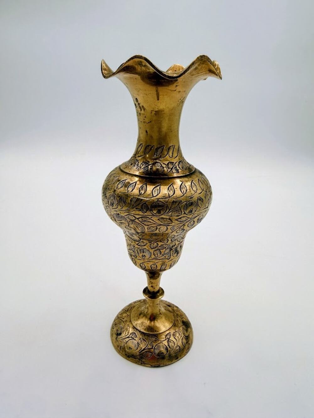 Vintage Etched Solid Brass Bud Vase Made in India Floral Engraved Vase